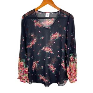 ❗️Cabi Women's S Small Black Blooming Floral Print Sheer Style #3594 Top